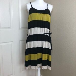 Mango Striped Yellow and Black Spaghetti Strap Flowy Dress XS